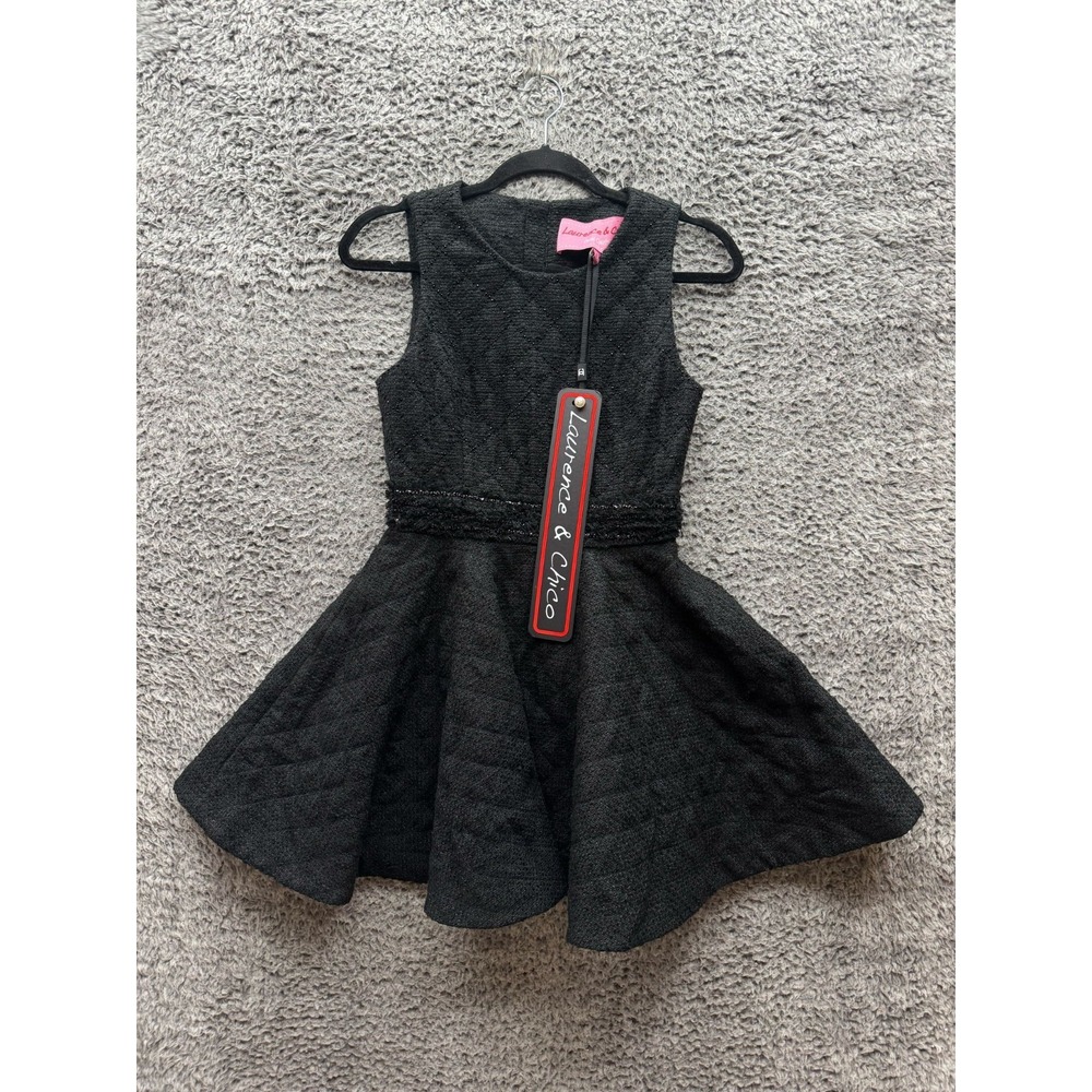 NWT Laurence & Chico Designer Tweed Sleeveless Flare Dress Black Womens Size S